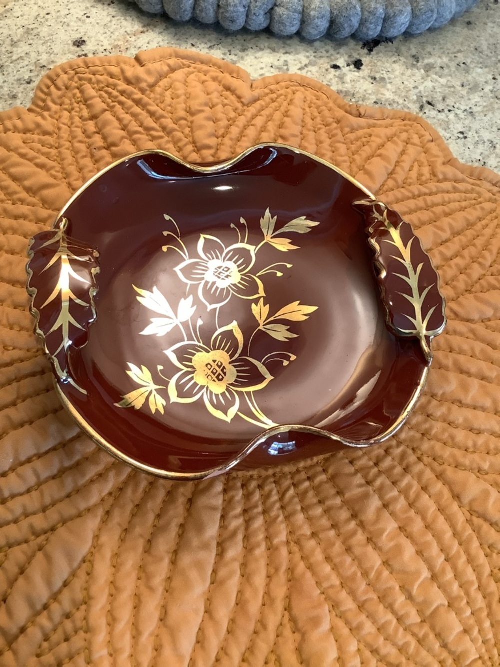 Italian Gold Floral Motif Decorative Dish - Bowl